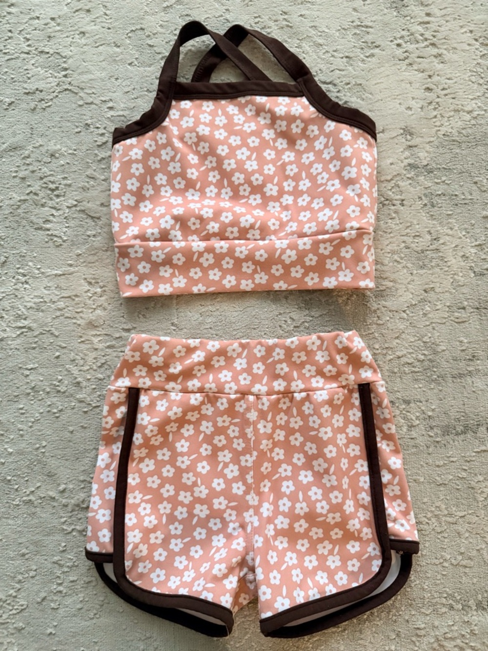 Kids Floral Pink Matching Set with Brown Trim